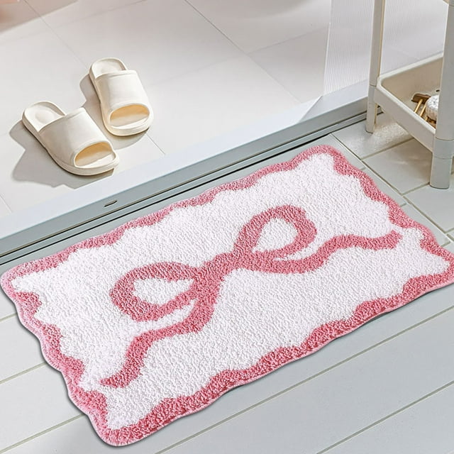 Wmqpnns New Trending Bow Bathroom Rugs Rug Cute Bath Mat Girly Shower Rug Bath Mat Bow for Bedroom Kitchen Bathroom Floor Todays Deals Clearance Sale