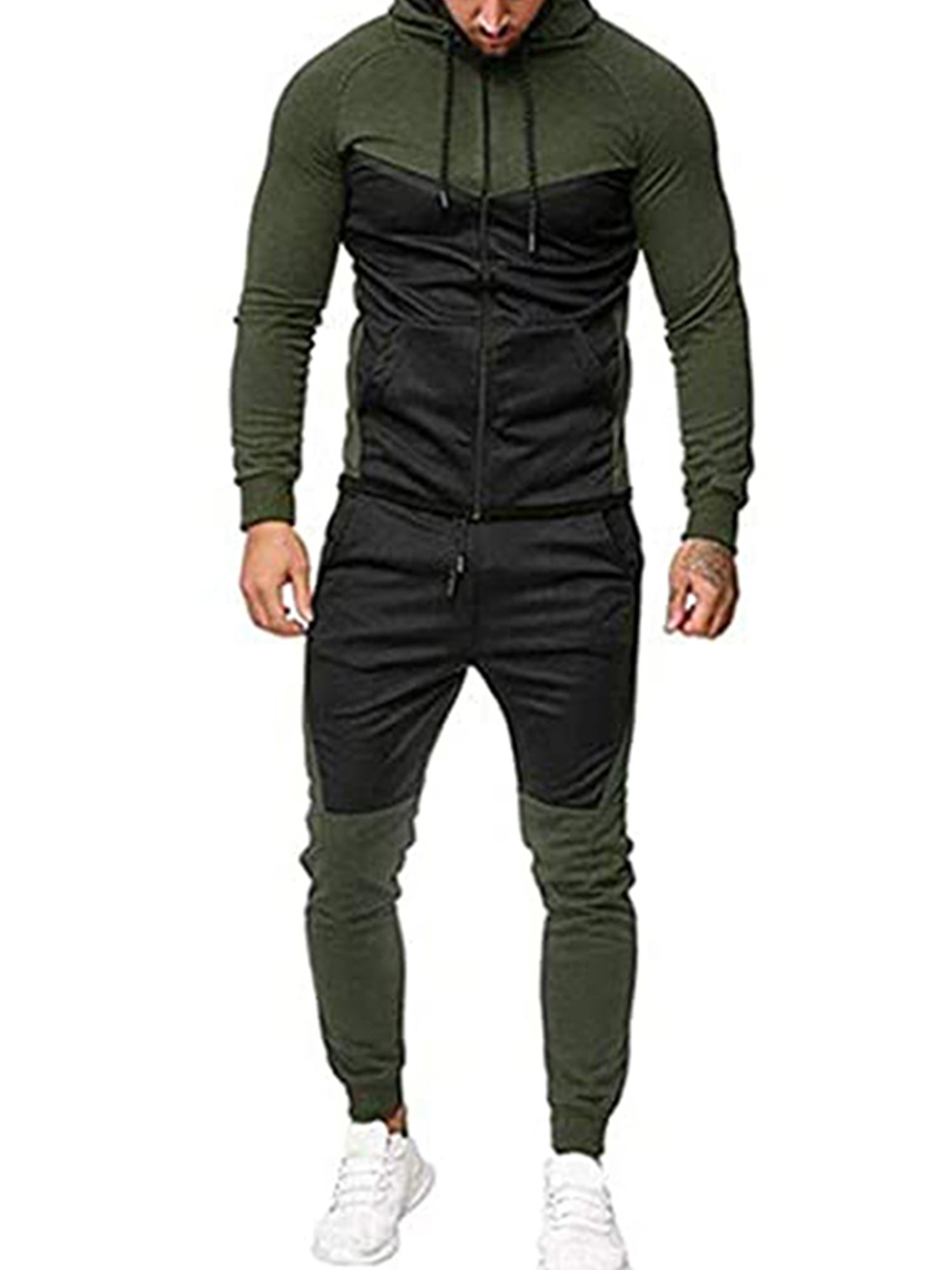 SPE969 Mens Jogger 2Pcs Set,Autumn Splicing Zipper Sweatshirt Pants Sets Sport Suit Tracksuit