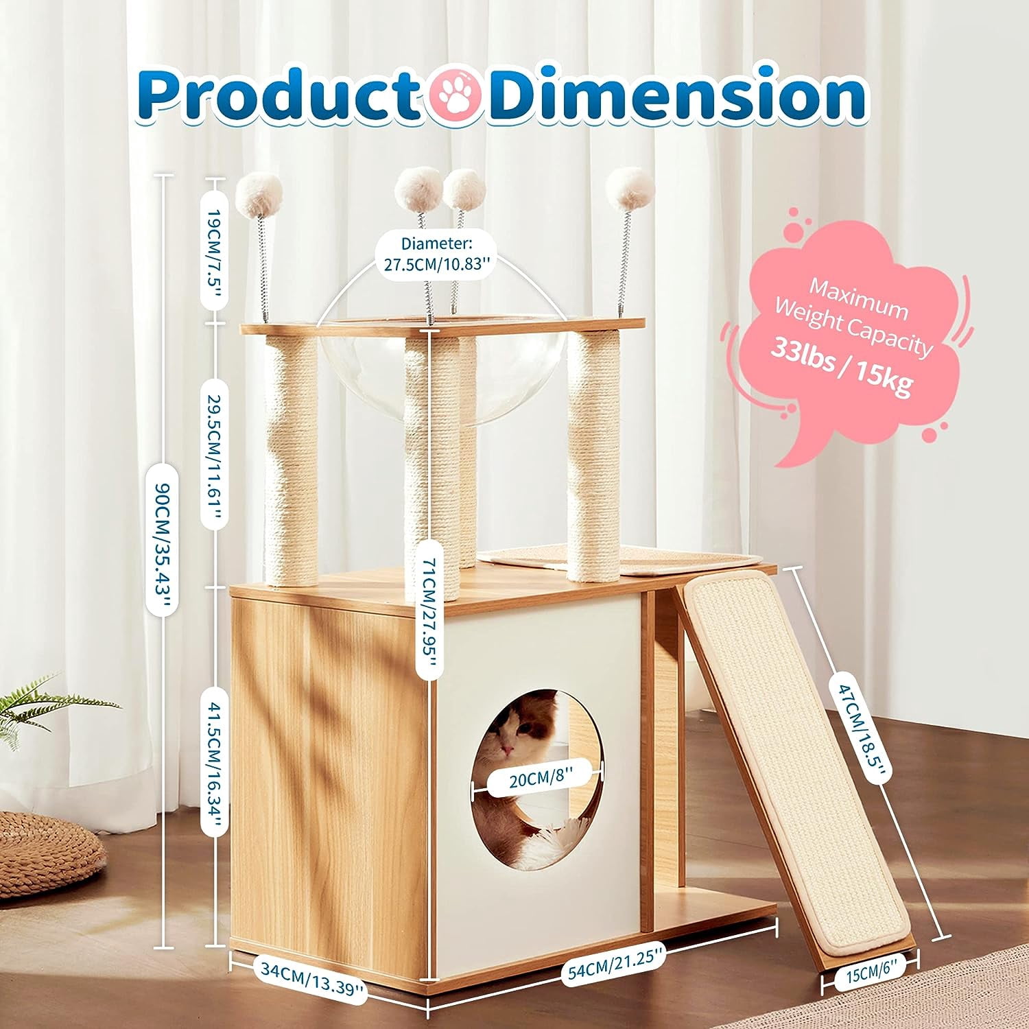 Made4Pets 35" Extra Tall Cat Tree Heavy Duty Condo with Scratch Post and Ramp