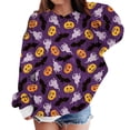 thumbnail image 2 of CUZIBR Toddler Baby Girls Halloween Baggy Hoodies Oversized Ghost Pumpkin Bat Graphic Pullover Sweatshirt With Pocket Long Sleeve School Casual Daily Lovely Fall Winter Tops,Purple,3-4 Years, 2 of 3