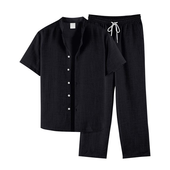 Mens Sets (top Pants) Middle-aged and Elderly Fashion Breathable Trend Ice Silk Cotton Linen Comfortable Casual Men's Suit