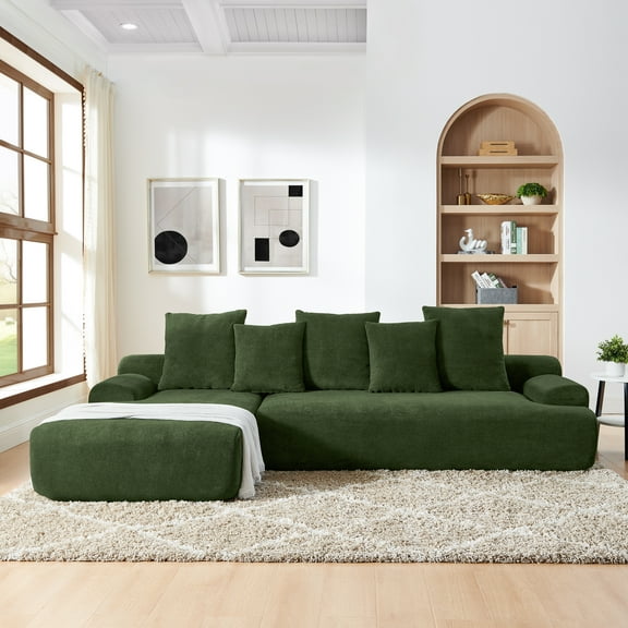 Newest 110.25x67'' Modern Upholstered L-Shape Sectional Sofa Couch, Modular Compressed Sofa with Free Combination for Living Room Bedroom, Melange Velvet, Green