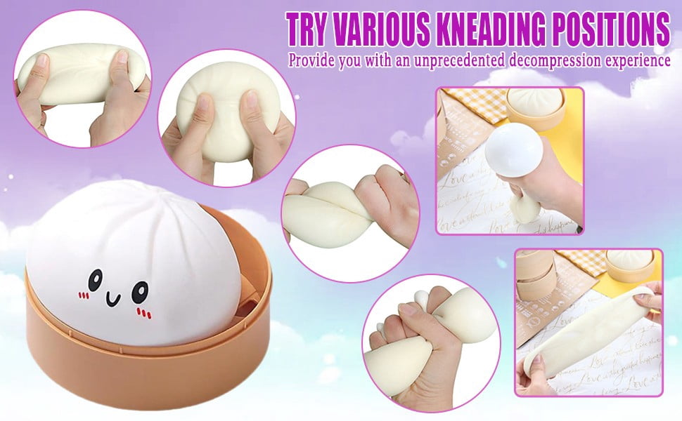 Giant Dumpling Squishy, 4 Inch Jumbo Dumpling Stress Ball, Rainbow Squishy Squishy Bun, Soft Squeeze Decompression Dough for Adults, Anxiety Relief Fidget
