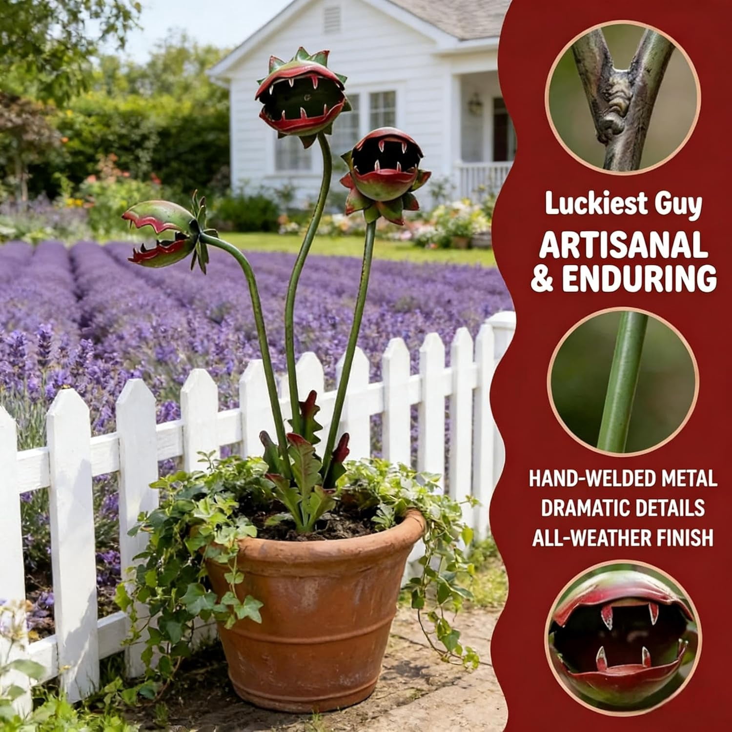 Metal Carnivorous Plant Garden Stake, Venus Flytrap Yard Art Decor, Outdoor Decorative Plant Stake Sculpture for Lawn Garden Patio Halloween Gothic Yard Decoration (Green-1pc)