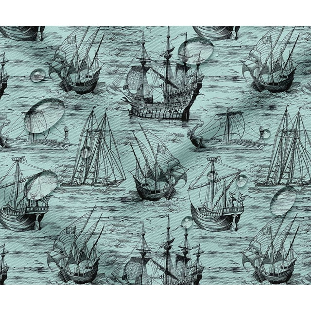 Tissu Taffetas Imperméable d'Extérieur par 3 Yard - Soimoi Imprimé Océan Bleu / Résistant aux UV / Idéal pour Housses de Coussins, Imperméables, Rideaux de Douche et Plus / Largeur 56 Pouces