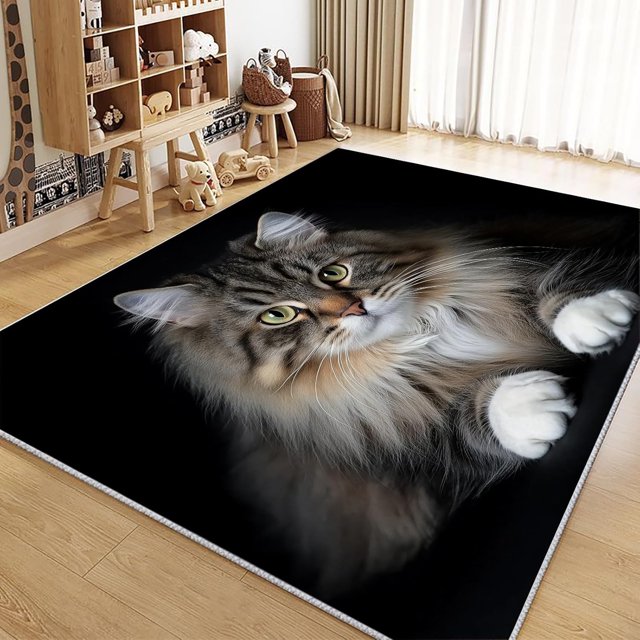 Washable Area Rug for Living Room 3x5 ft Animal Siberian Cat 3D Print Decor Carpet, Non Slip Stain Resistant Large Area Rugs, for Bedroom Dining Room Office