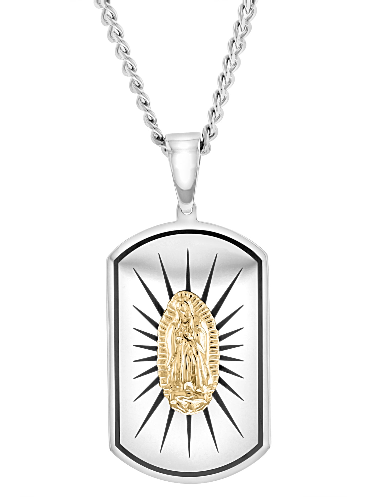 Stainless Steel Religious Catholic Virgin Mary Dog Tag Pendant Necklace Chain 