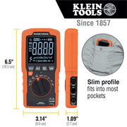 Klein Tools Slim Digital Multimeter, TRMS Auto-Ranging, 600V, Temp