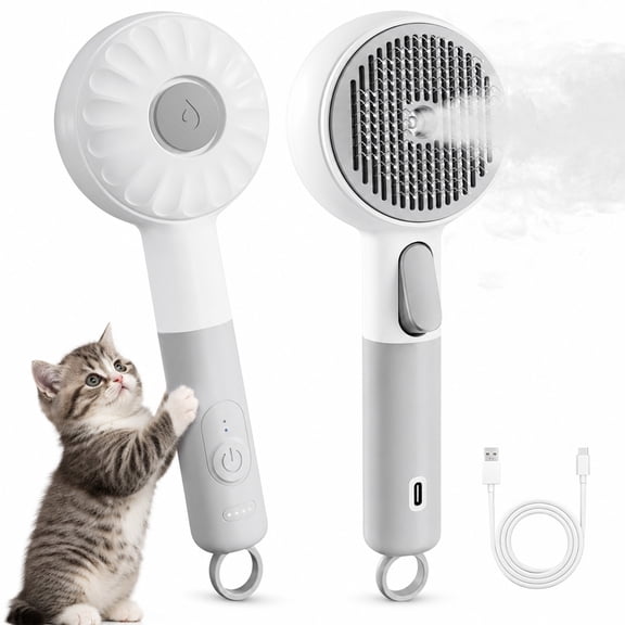 Behome Pet Steam Brush for Cats & Dogs, Self-Cleaning Cat Brush with 2 Water Spray Modes, Anti-Static Dog Brush for Shedding & Grooming