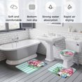 thumbnail image 5 of Pink Gnomes Summer Bath Mat 3 Piece Bathroom Rug Set, Tropical Leaves Aqua Stripes Non Slip Bath Rug Contour Mat and Toilet Lid Cover, Absorbent Shower Mats Soft Bath Rugs and Mats Sets, 5 of 8