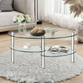thumbnail image 2 of Giantex Tempered Glass Coffee Table, Oval 3-Tier Steel Tea Table w/Spacious Glass Desk-Top, Open Storage Shelf, Modern End Side Table for Home Living Room Office Reception (Clear Glass), 2 of 8