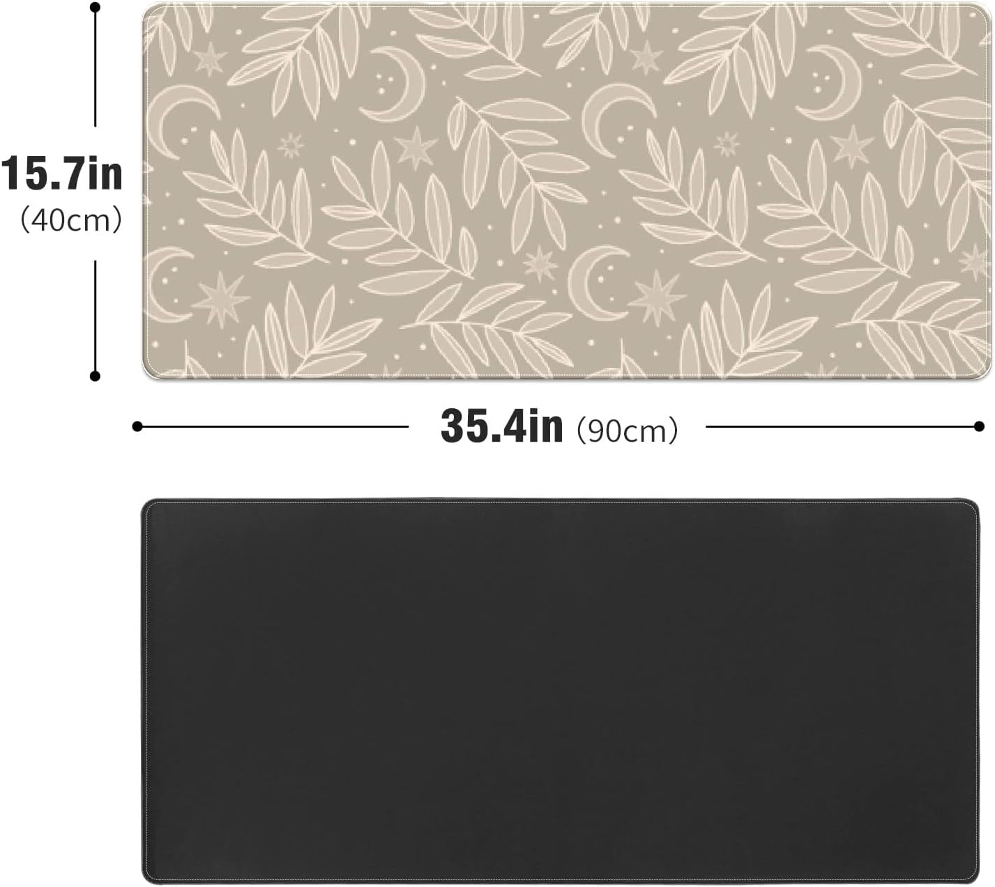 Boho Leaves Moon Desk Mat, Desk Accessory, Cute Workspace, Trendy Workspace, Trendy, 35.4x15.7in Large Gaming Mouse Pad, Cute Desk Topper, Pretty Desk Pad