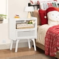 thumbnail image 5 of LELELINKY Rattan Nightstand with Charging Station, Boho Bedside Table with Handmade Drawer & Open Shelf for Bedroom, White, 5 of 7