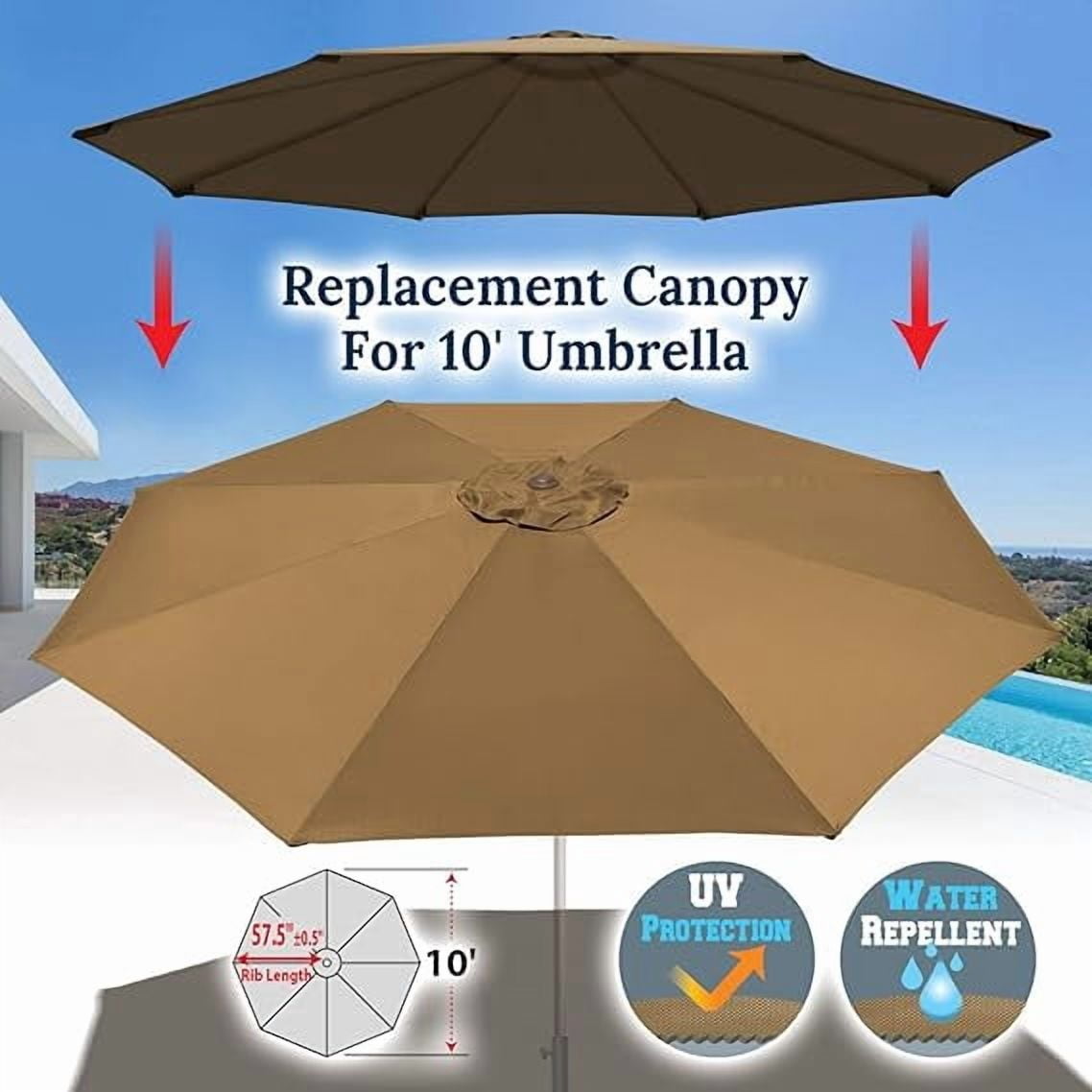 ALUVIERA 10' Umbrella Canopy Top Cover Patio Replacement Top Cover 8 Ribs Outdoor Sunshade