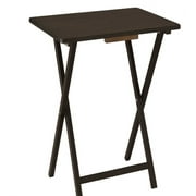 Mainstays 5-Piece Rubberwood Folding TV Tray Table Set of 4 with Storage Rack, Walnut