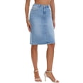 thumbnail image 4 of INSPIRE CHIC Women's Jean Skirt High Waist Back Slit Knee Length Denim Skirts Light Blue L, 4 of 6