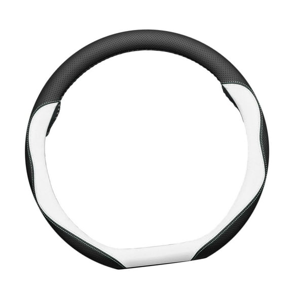 Steering Wheel Cover Easy to Install Warm in Winter and Cool in Summer Auto Accessory Durable Wear Resistant Odorless PU Leather 15 inch Black White