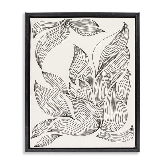 Stupell Industries Eclectic Curved Stripes Pattern Botanical Design Black Floating Frame Canvas Art, 25 x 31, by Regina Moore