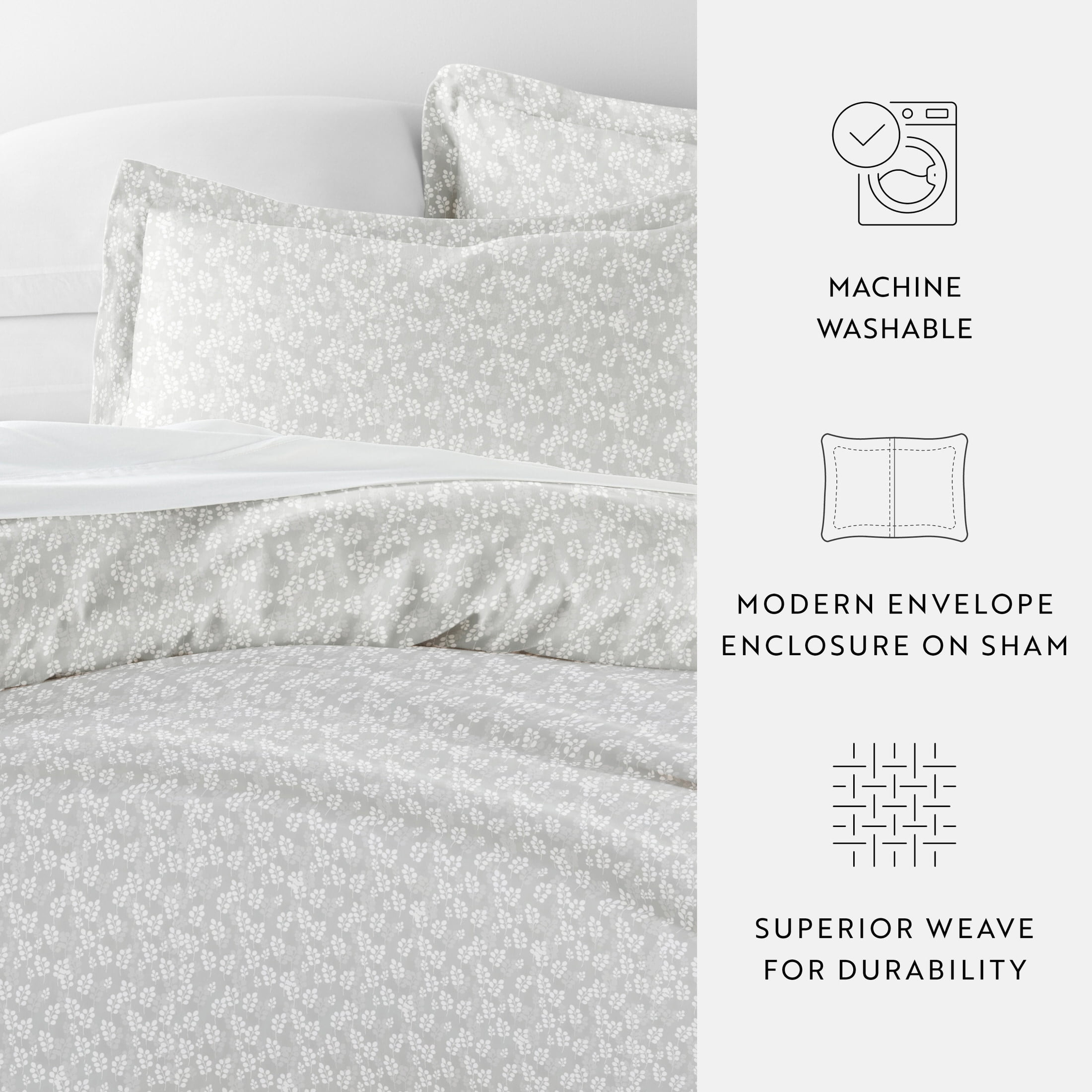Noble Linens Gray Wheatfield Pattern 2-Piece Duvet Cover Set, Twin/TwinXL