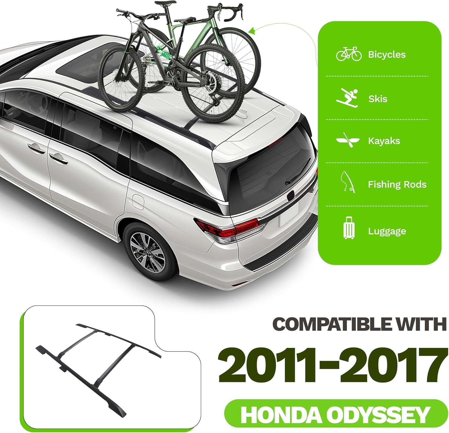 Kojem Roof Rack Cross Bar and Side Rails Combo for 2011-2017 Honda Odyssey for Kayak Luggage Ski Bike Carrier, Set of 4 Pieces