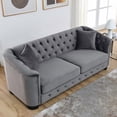 thumbnail image 2 of 77 Inch Modern Chesterfield Velvet Sofa, 3-Seater Tufted Couch with Nailhead Trim and 2 Cushions for Living Room, Bedroom, Office, Grey, 2 of 8
