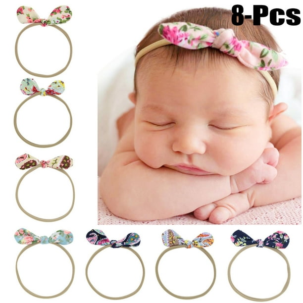 8pcs fleur de bande de cheveux de bébé imprimé bowknot bandeau élastique  infantile bandeau bambin Hairwrap pour bébé fille 