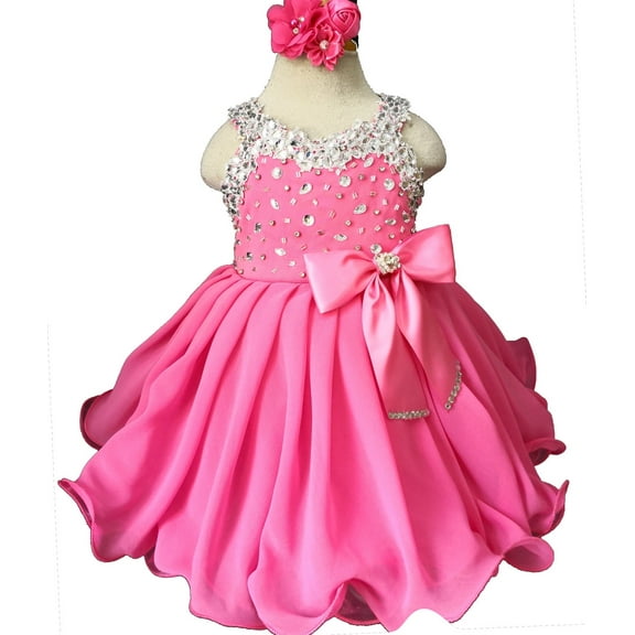 Jenniferwu G466 Infant Toddler Baby Newborn Little Girl's Pageant Party Birthday Dress Bubble Pink Size 9-12M