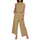 thumbnail image 1 of Conjunto de dos piezas de lino de color liso para mujer: top corto sin mangas con botones y pantalones de pierna ancha, tejido transpirable para el verano, 1 of 8