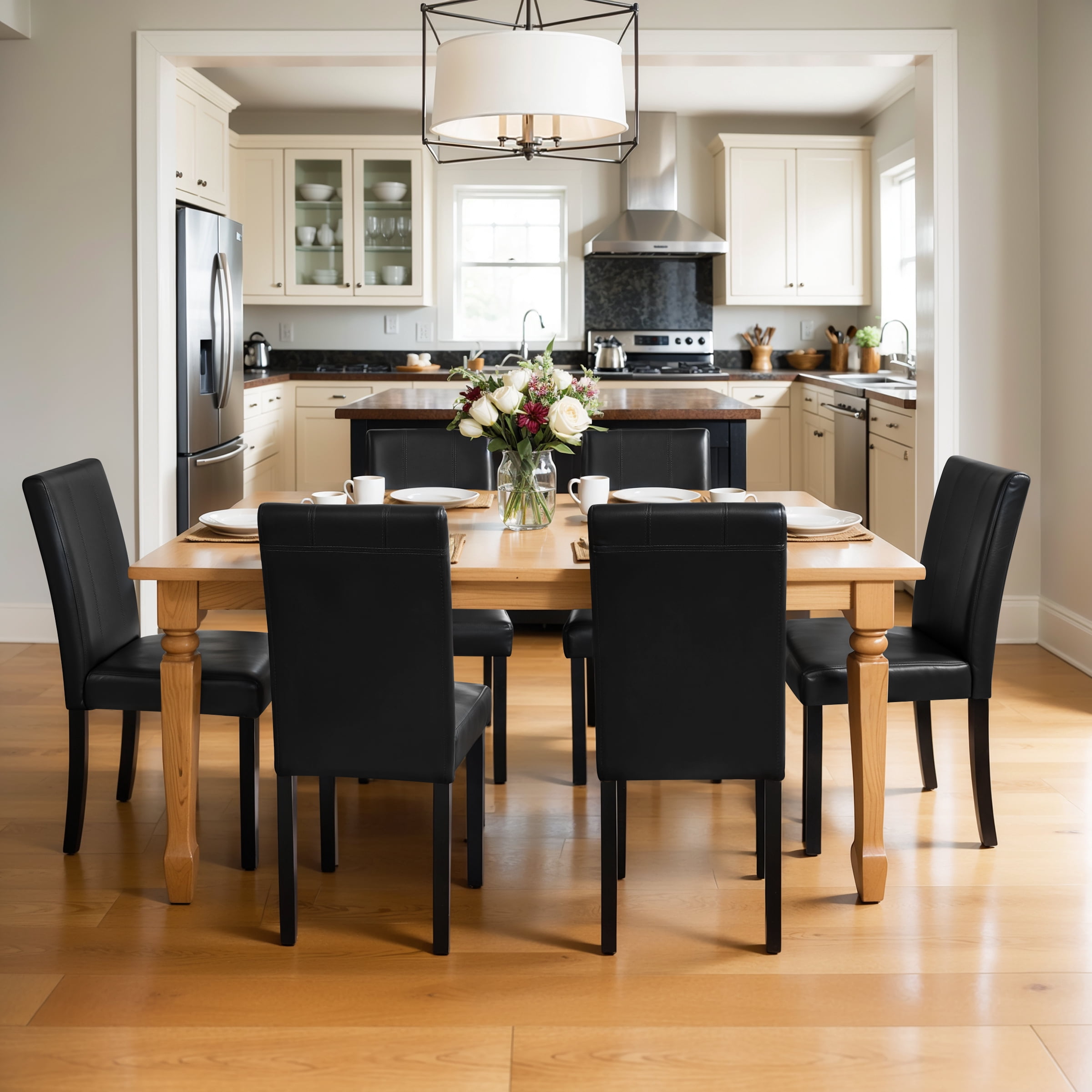 Modern Faux Leather Dining Chairs Set of 2 for Dining Room, Upholstered Parsons Chairs, Black