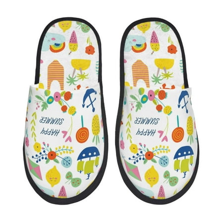 Balery Summer Animal Slient Indoor Furry Fleece Comfort House Shoes Soft Non-Slip Home Shoes Cotton slippers House Slippers-- Large