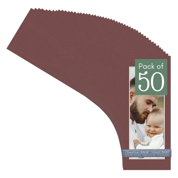 Maroon Red Picture Frame Mat for 10x24 Frames - Fits 8x20 Photos - 50 Mats