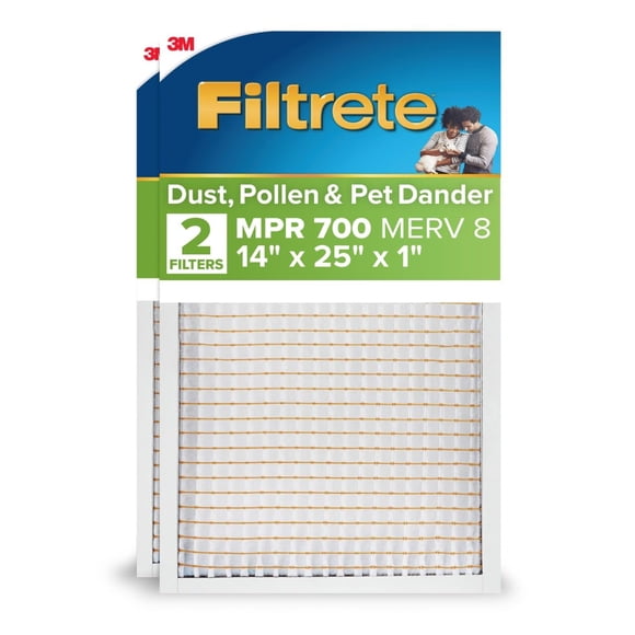 Filtrete 14x25x1 AC Furnace Air Filter, MPR 700, MERV 8, Tough on Pollen, Easy on Airflow, 3-Month Pleated 1-Inch Electrostatic Air Cleaning Filter,