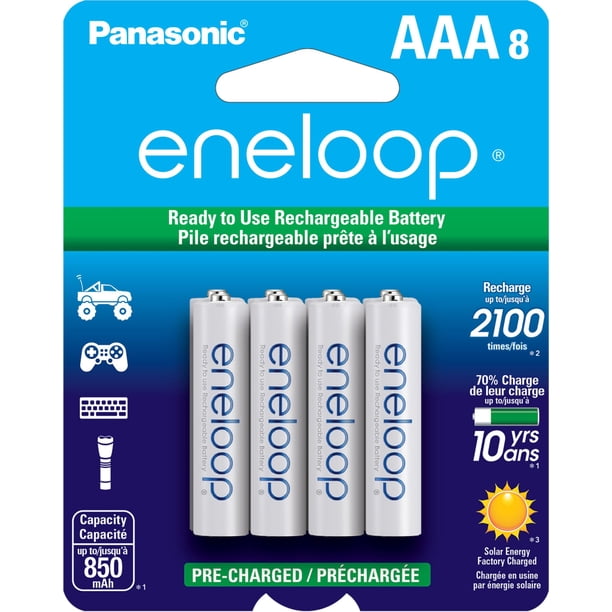 Panasonic BK-4MCCA8BA eneloop AAA New 2100 Cycle Ni-MH Pre-Charged Rechargeable Batteries, 8 Pack
