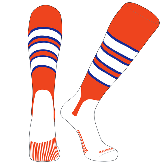 PEAR SOX OTC Baseball Softball Stirrup Socks (C, 5in) Orange, Royal, White (XS)
