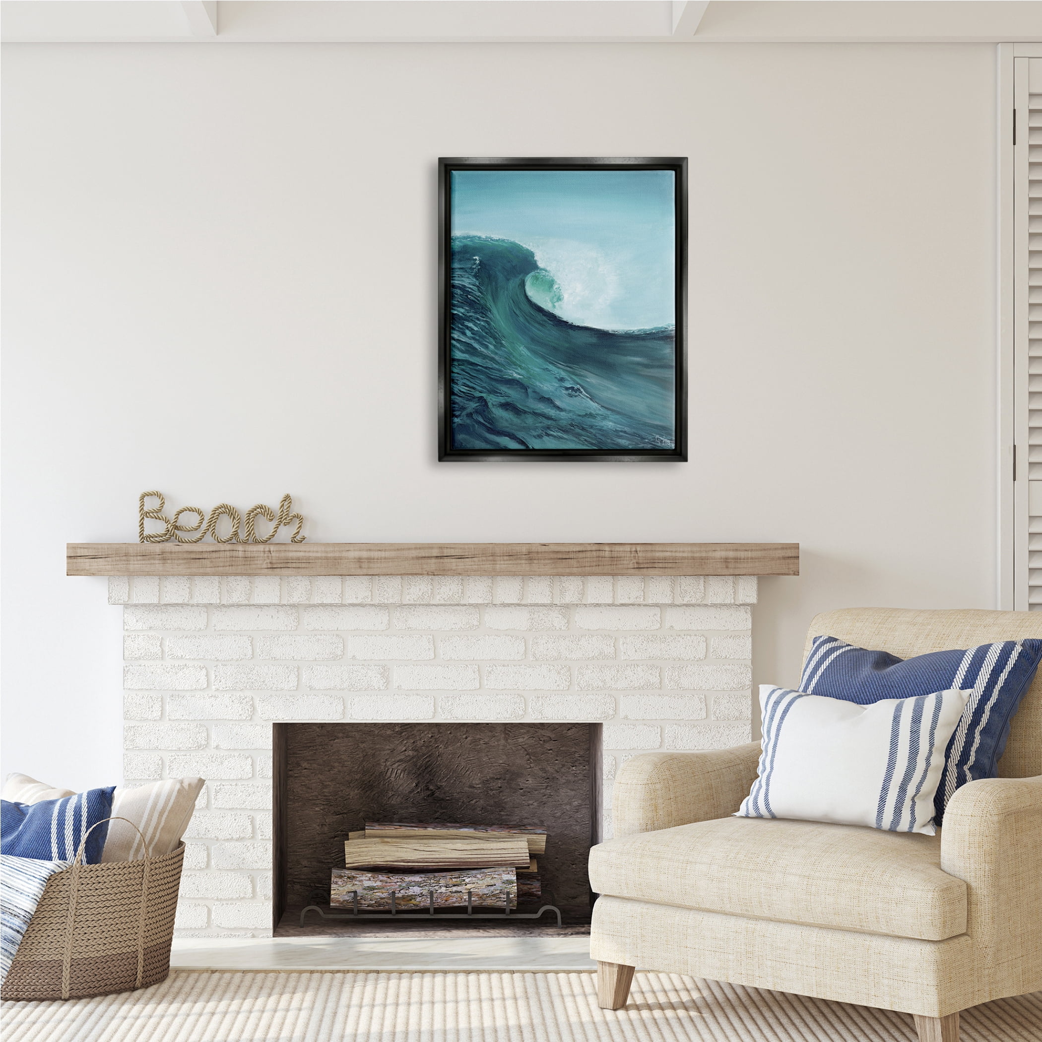 Stupell Industries Tsunami Wave Panting Nature Painting Black Floater Framed Art Print Wall Art, 25 x 31