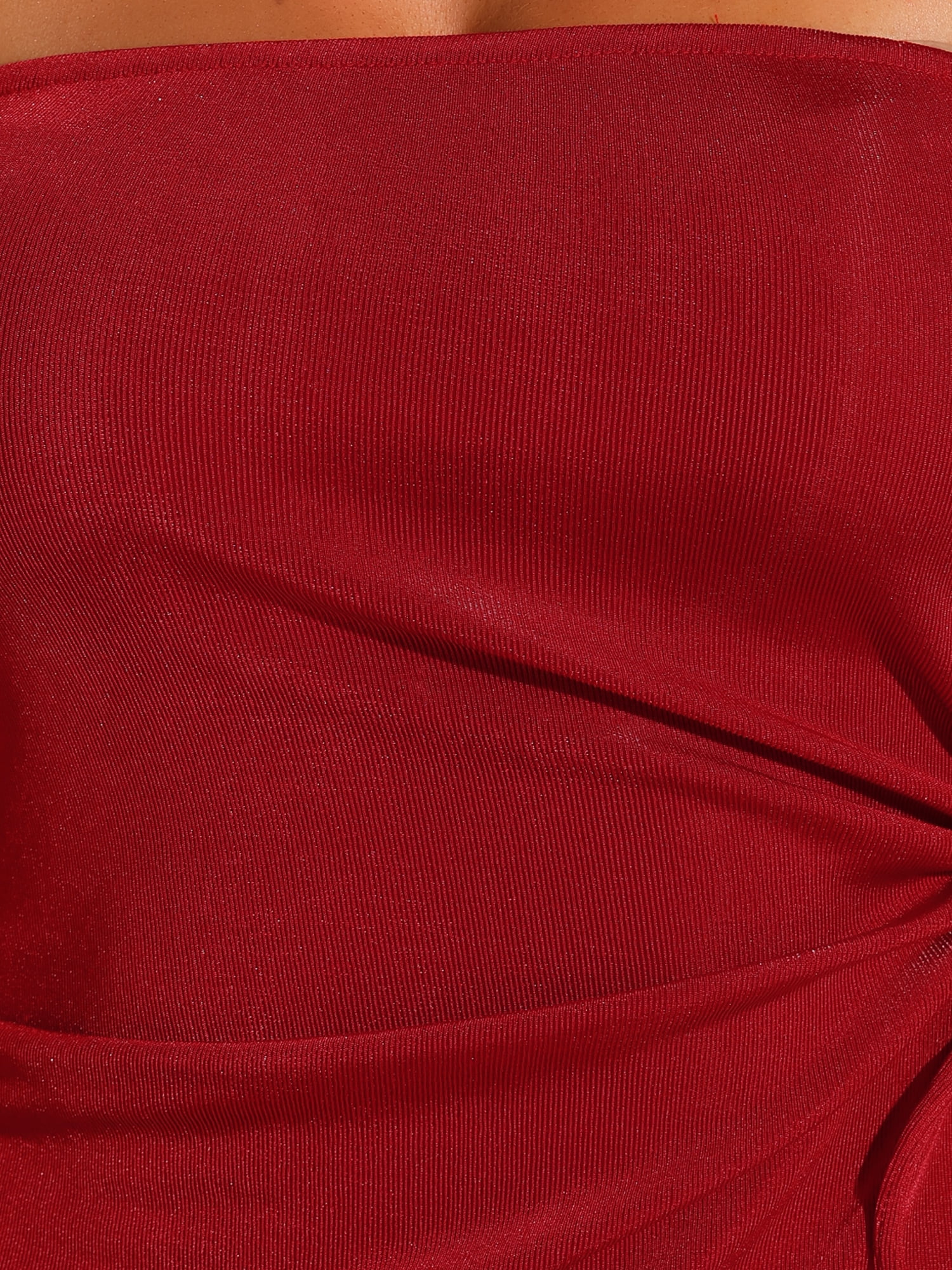 DARING DIVA Women's Drawstring Ruched Asymmetrical Ruffle Hem Top L Red