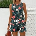 thumbnail image 4 of WTOBBY Summer Women's Fashion Two Piece Outfit Vintage Floral Print Vest Sleeveless Top and Shorts Set Comfortable and Trendy for Casual Wear ,Dark Green S, 4 of 6
