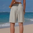 thumbnail image 5 of Dwellite Women's Striped Bermuda Shorts Casual Drawstring Elastic Waist Summer Vacation Beach Shorts with Pockets Gray M, 5 of 5