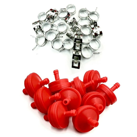 10x Lawn Mower 1/4" Inline Fuel Filter Fits 298090 298090S w 20x clamps 3/8