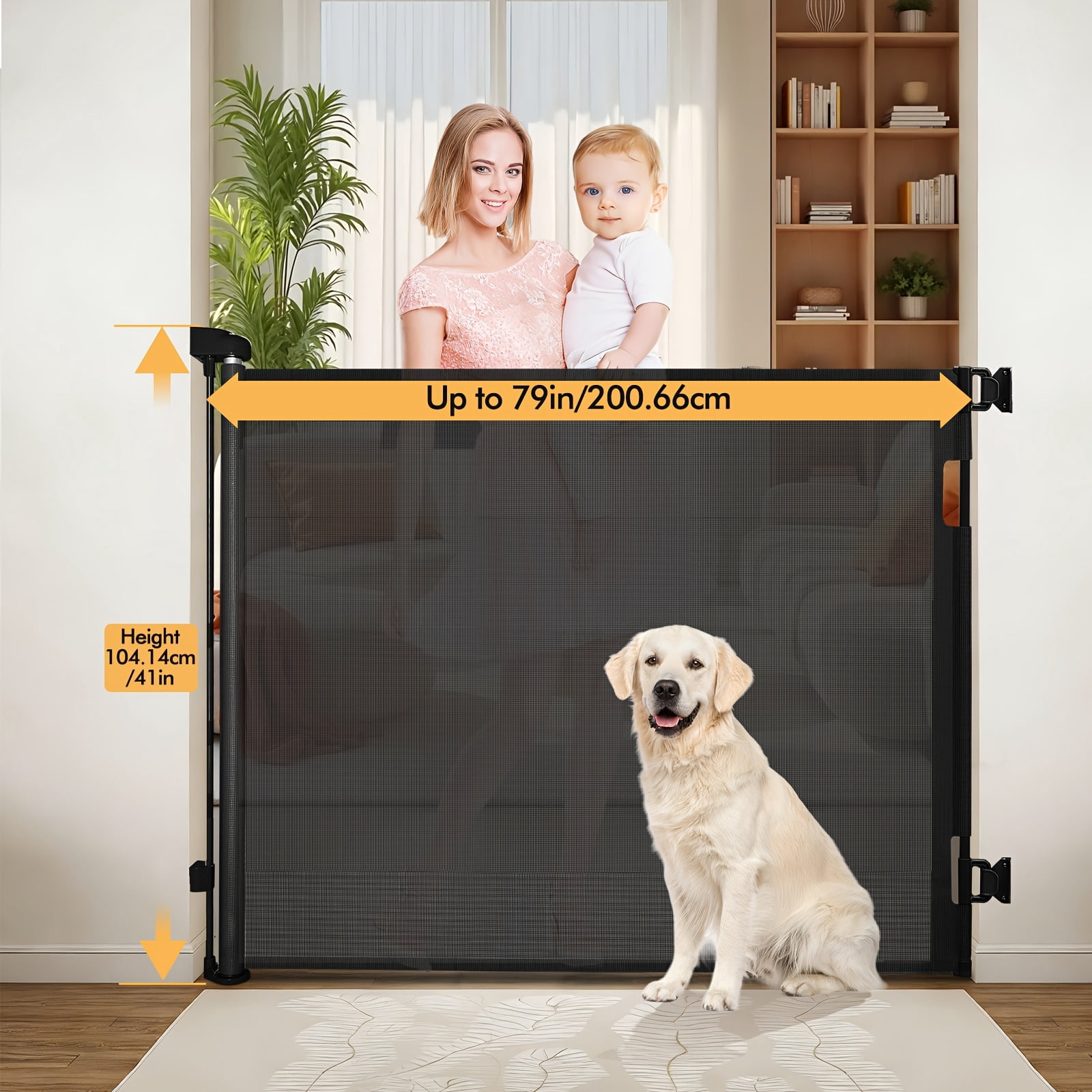 VERASTE Retractable Gate, Mesh Gate, 33"/41"Tall Safety Gate for Doorways, Stairs, Hallways, Indoor/Outdoor, (Black/White/Grey), As A Holiday Gift