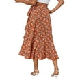 thumbnail image 3 of SAYOO Vinatge Women Long Midi Skirts 2022 Female High Waist Tie-up Split Floral Print Ruffles Irregular Hem Skirts Beachwear, 3 of 8