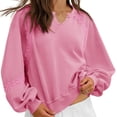 thumbnail image 2 of Womens Long Sleeved Oversized Sweatshirt Casual V Neck Lace Lantern Cropped Loose Fit Fall Pullover Tops, 2 of 5
