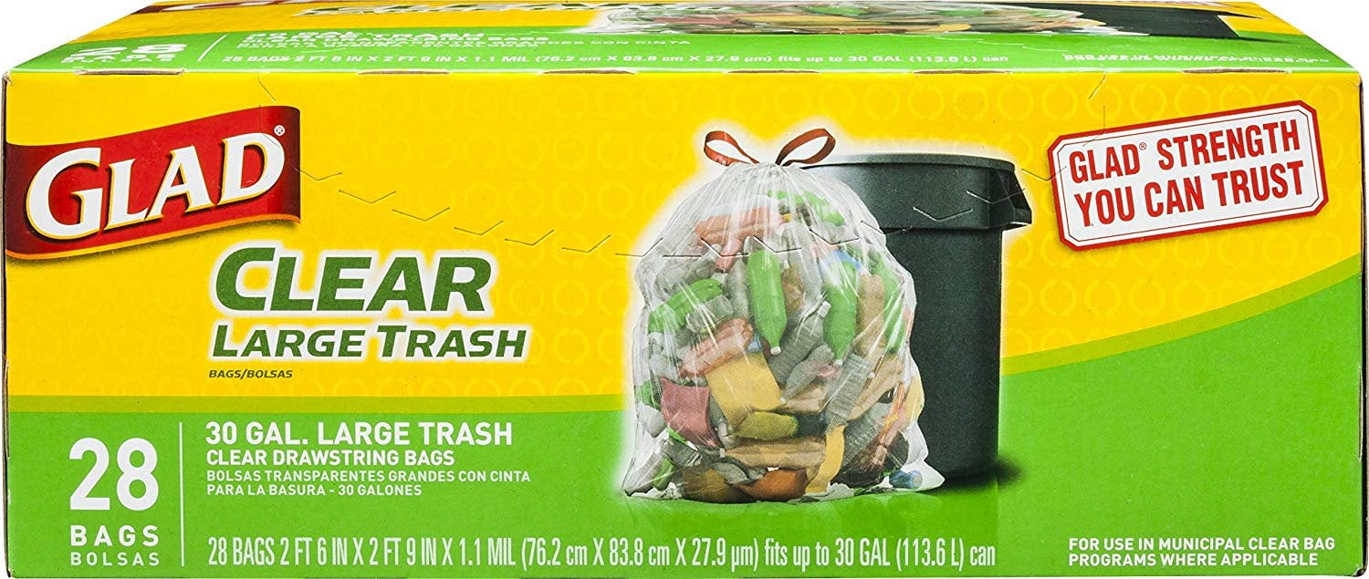 30 Gallon Clear Glad Clear Recycling Drawstring Large Trash Bags 28 Count 