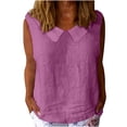 thumbnail image 3 of QIUOMBBP Linen Tank Tops for Women Lapel Collared Crew Neck Solid Color Sleeveless Shirts Loose Lightweight Summer Daily Tshirts Pink XL, 3 of 10