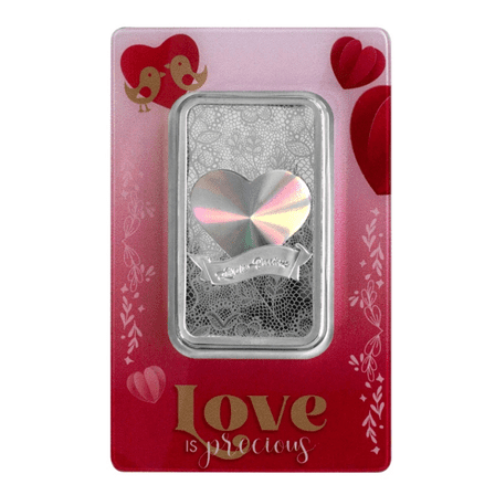 2024 Pamp Love is Precious Heart Holographic 50 Gram Silver Bar in Assay