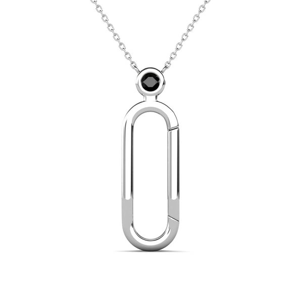 TriJewels Black Diamond Accent Paperclip Charm Holder Pendant Necklace in 10K White Gold