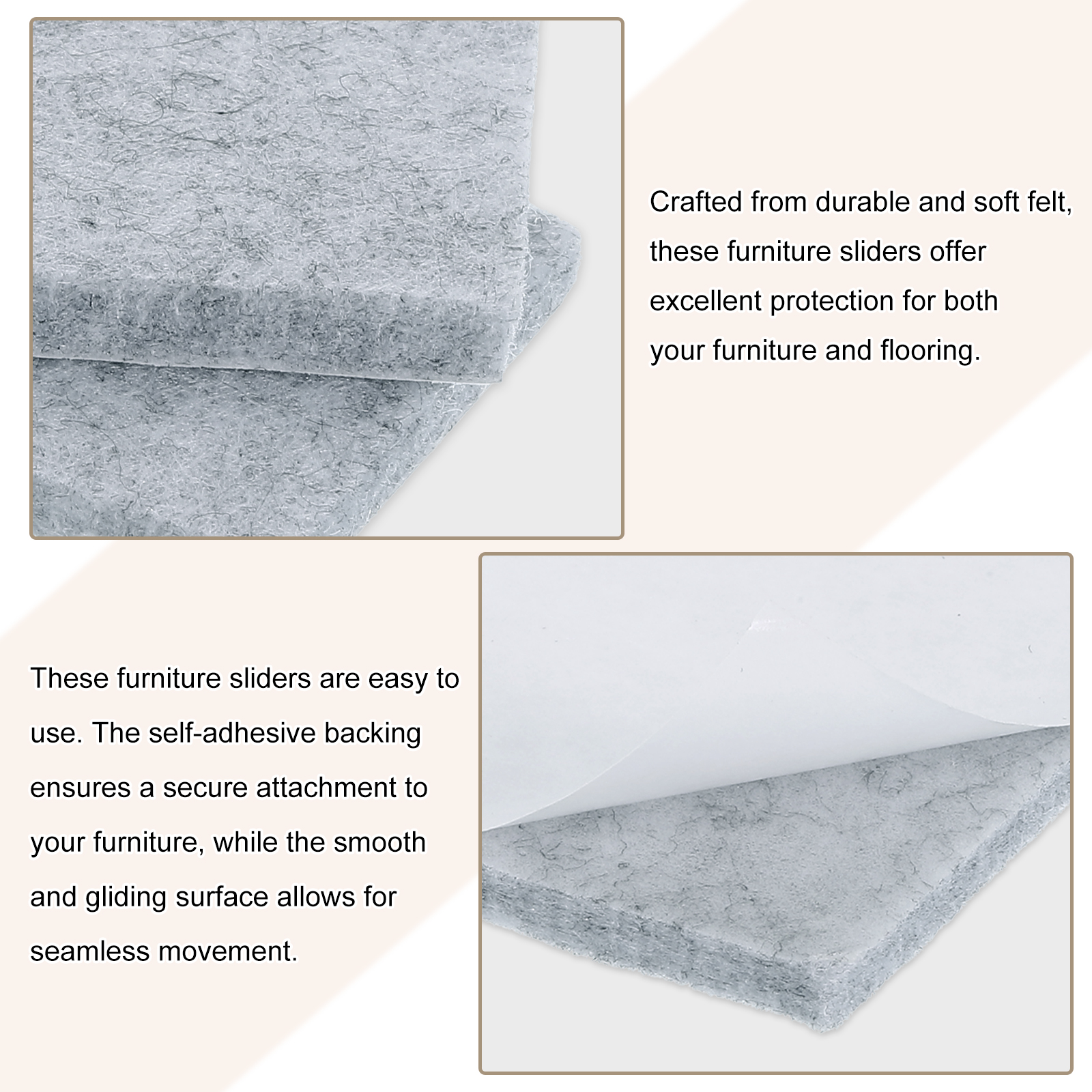 Furniture Pads, 36Pcs 4" - Square Self Adhesive Felt Furniture Pads, Floor Protectors for Furniture Feet Chairs Legs Hardwood Floors (Gray)