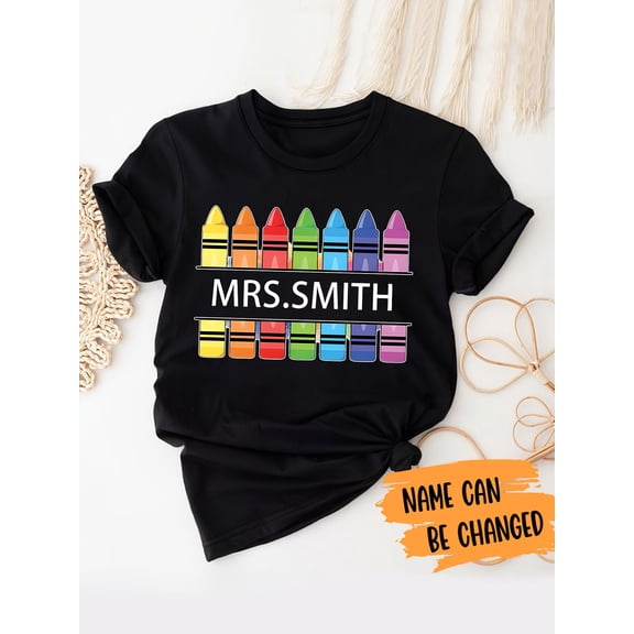 Women's Custom School Teacher Crayon Graphic T-Shirt