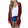 thumbnail image 1 of HONHUZH T Shirts,Women's Solid Color Striped Stitching Long-Sleeved Cardigan Button Coat Printed Plaid Sweater Coat, 1 of 5