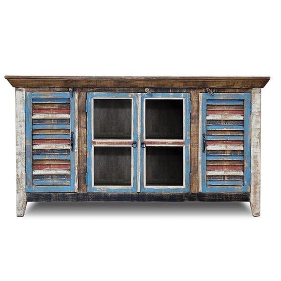 Pemberly Row Contemporary 65" Shutter Door TV Stand in Multi Color